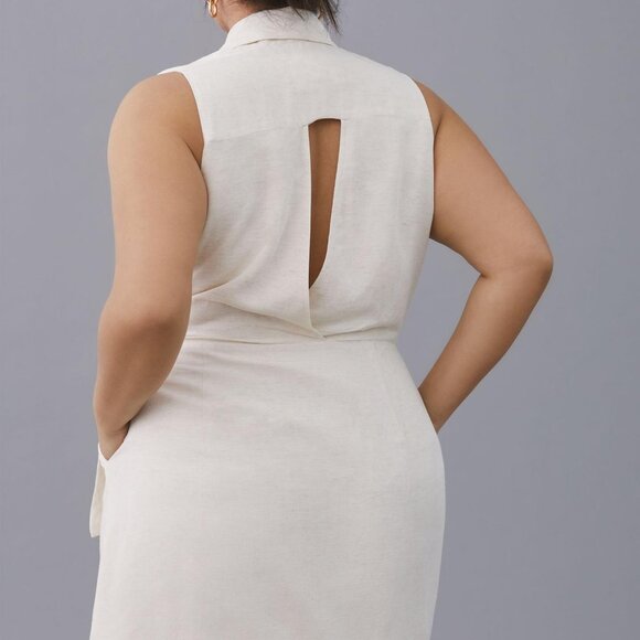 NWT Anthropologie Linen Wrap Mini Dress in Vanilla White size LP - Picture 3 of 4